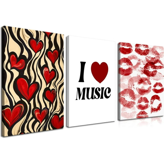 Downtown Girl Room Decor, Vintage Coquette Aesthetic Y2k Canvas Wall Art, Funky Red Lips Kiss Posters Prints Room Aesthetic for Dorm Living Room Bedroom（Only canvas）