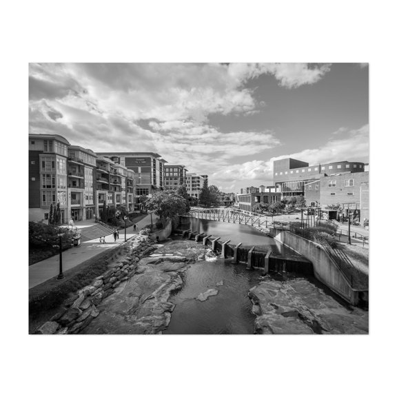 Downtown Greenville - Greenville South Carolina Photography Cityscape Black and White Architecture Bridge Scenic Unframed Wall Art Print 4 x 6 inches