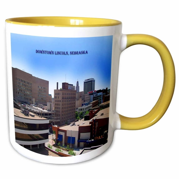 3drose, Downtown Lincoln Nebraska, 15oz Two-tone Yellow Mug