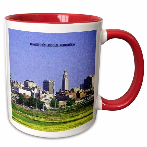 3drose, Downtown Lincoln Nebraska (texturized), 11oz Two-tone Red Mug