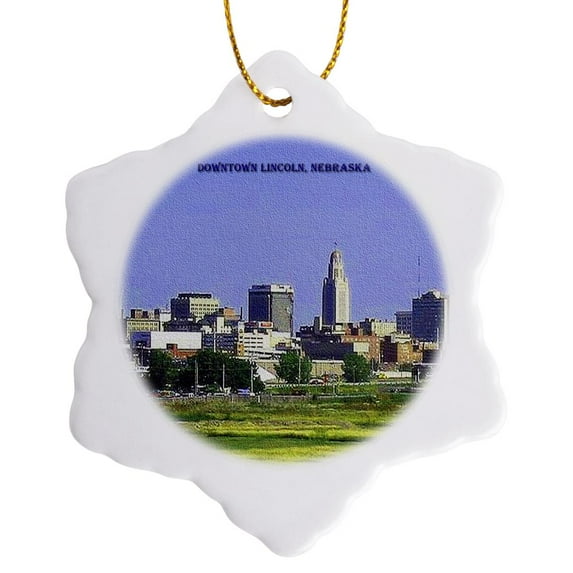 3drose, Downtown Lincoln Nebraska (texturized), 3 inch Snowflake Porcelain Ornament