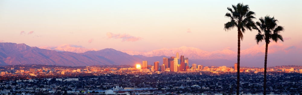 Downtown Los Angeles Sunset California Canvas Art - Panoramic Images (27 x 9)