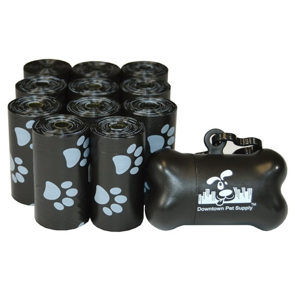 Downtown Pet Supply Dog Poop Bags, Free Poop Bag Holder, Black Paw Print, 220 Ct