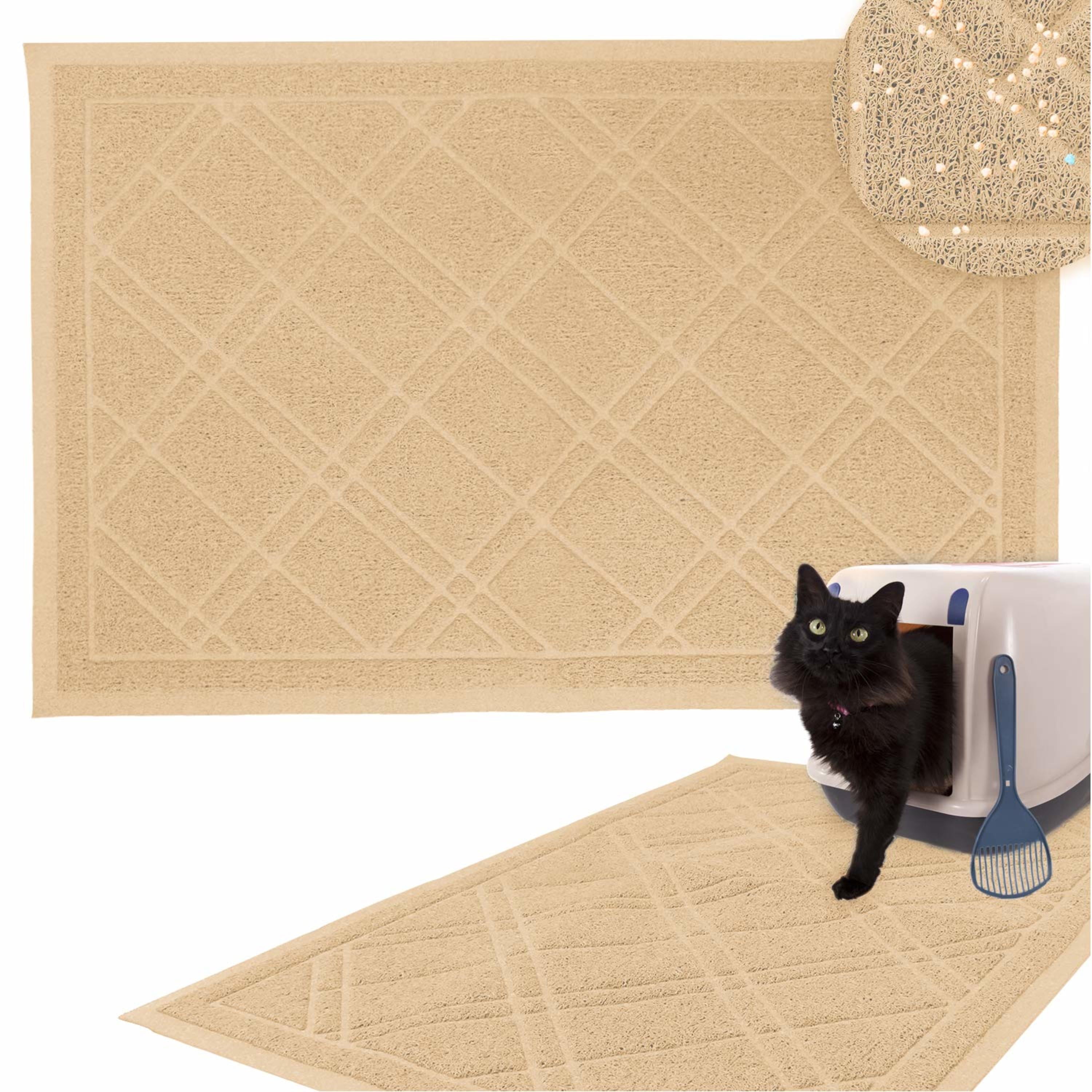 Downtown Pet Supply Non Slip and Washable Cat Litter Mat 15.5" x 23", Beige