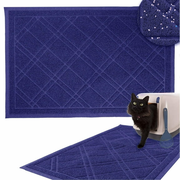 Downtown Pet Supply Non Slip and Washable Cat Litter Mat 35" x 42", Blue
