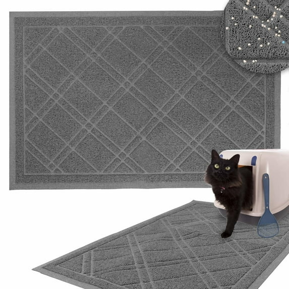Downtown Pet Supply Non Slip and Washable Cat Litter Mat 35" x 42", Grey