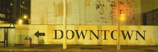 Downtown Sign Printed On A Wall San Francisco California USA Canvas Art - Panoramic Images (36 x 12)