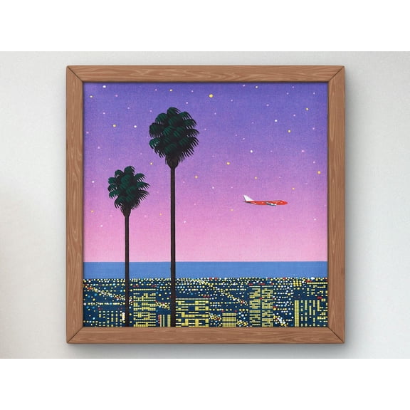 Downtown Sunset Aircraft Art Poster – 80s Vaporwave Synthwave Japanese Aesthetic Wall Art 8x12 UNFRAMED