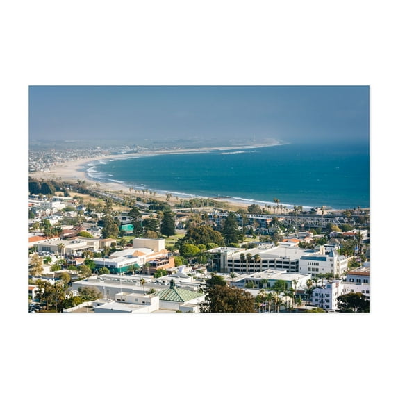 Downtown & The Coast - Ventura California Photography Coast Ocean Beach Cityscape Palm Tree Skyline Seaside Unframed Wall Art Print 40 x 60 inches