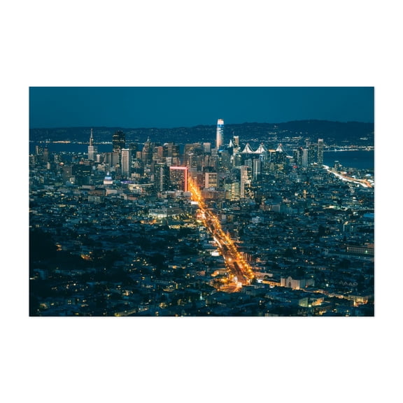 Downtown from Twin Peaks - San Francisco California Photography Cityscape Skyline Nightlife City Architecture Bridge Unframed Wall Art Print 32 x 48 inches