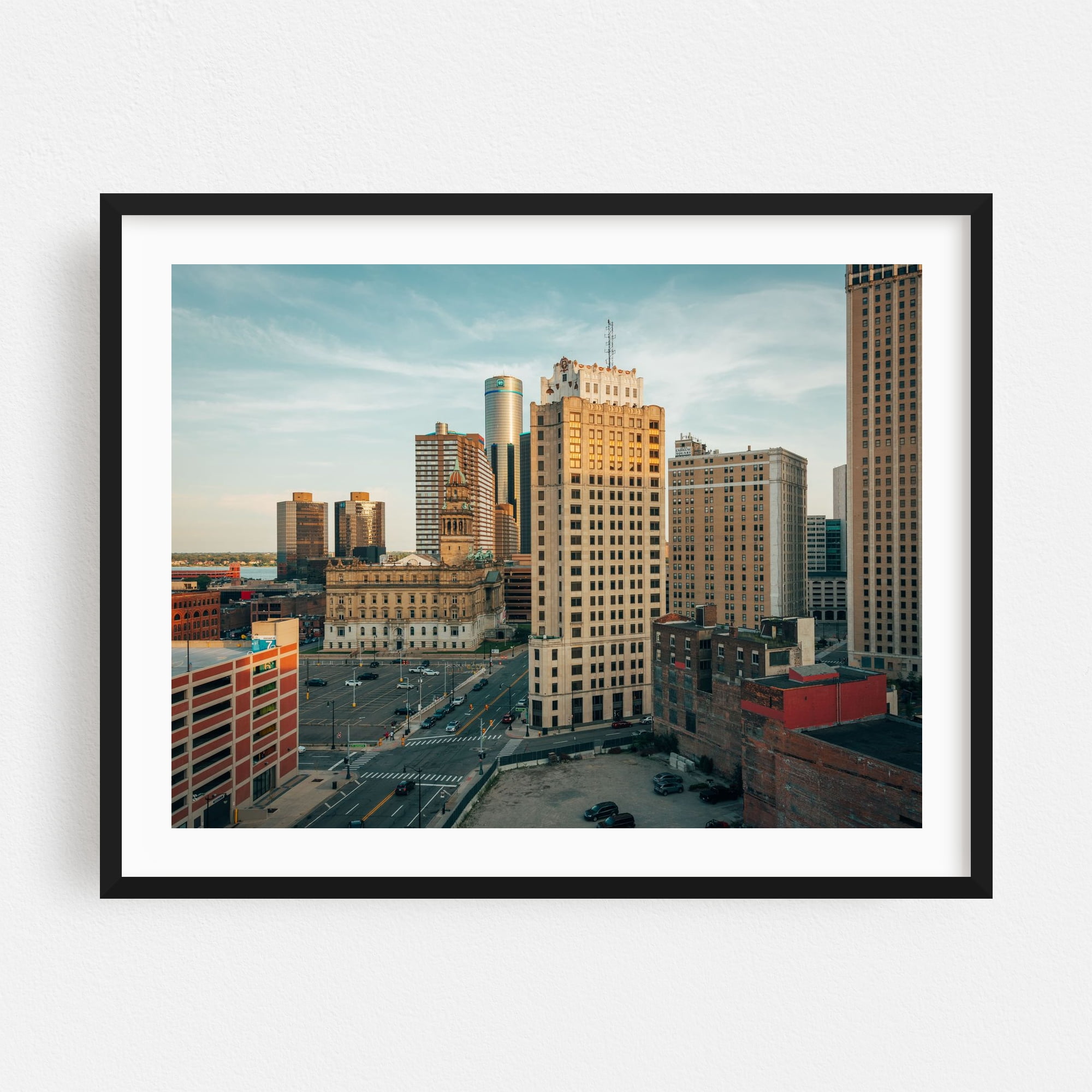 Tableau Encadré Detroit Cityscape Jean Oyerti Années 90 - État Excellent
