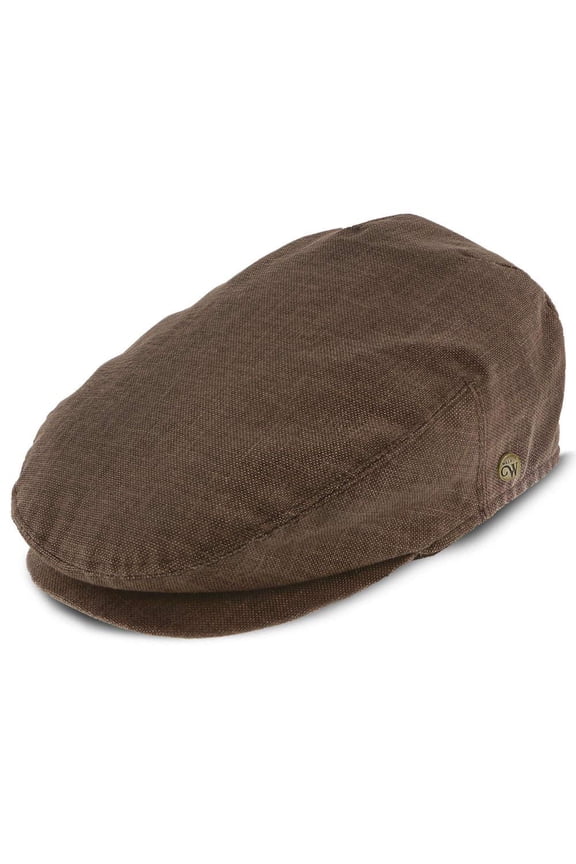 Downtown Brown Linen Cotton Ivy Cap – Classic Lightweight Summer Flat Cap for Men with Double Snap Brim, Grosgrain Sweatband & Removable Side Pin