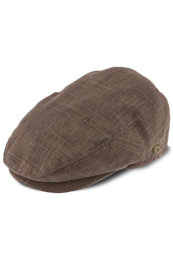 Downtown Mocha Linen Cotton Ivy Cap – Classic Lightweight Summer Flat Cap for Men with Double Snap Brim, Grosgrain Sweatband & Removable Side Pin