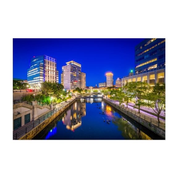 Downtown Waterfront - Providence Rhode Island Photography City Skyline Nightlife Bridge Architecture Travel Poster Unframed Wall Art Print 4 x 6 inches