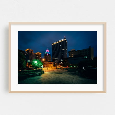 Downtown Winston - Winston-Salem North Carolina Photography Oak Framed Wall Art Print 24 x 36 inches