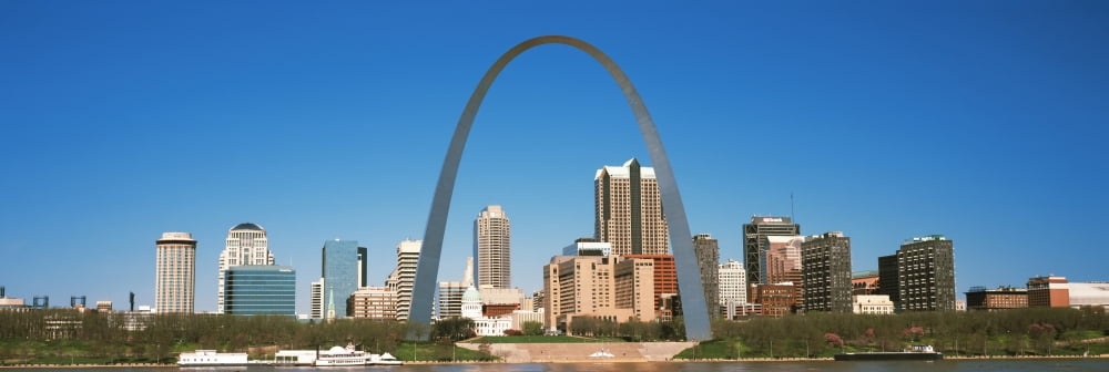 Downtown buildings and Gateway Arch St Louis Missouri USA Canvas Art - Panoramic Images (36 x 12)