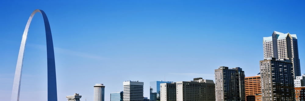 Downtown buildings and Gateway Arch St Louis Missouri USA Canvas Art - Panoramic Images (36 x 12)