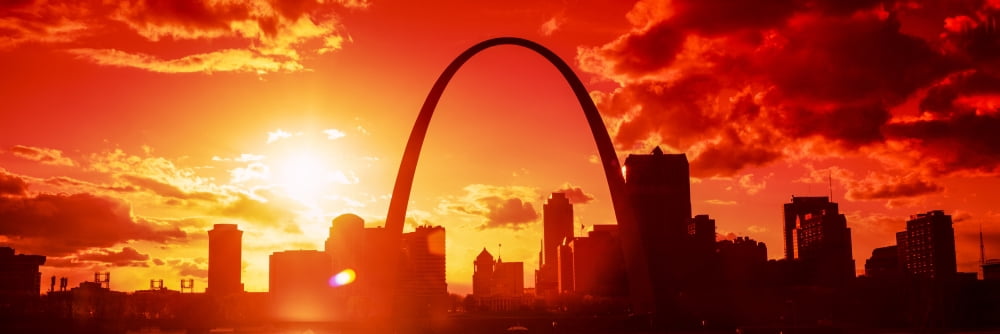 Downtown buildings and Gateway Arch at sunset St Louis Missouri USA Canvas Art - Panoramic Images (27 x 9)