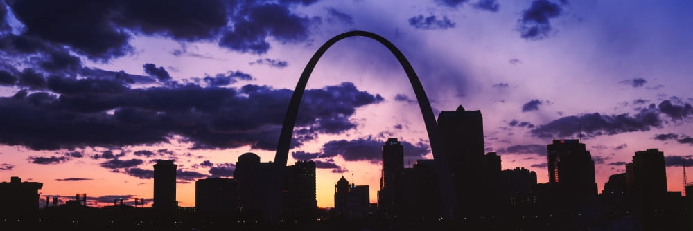 Downtown buildings and Gateway Arch at sunset St Louis Missouri USA Canvas Art - Panoramic Images (36 x 12)
