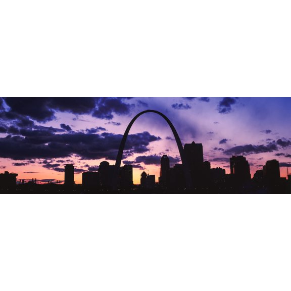 Downtown buildings and Gateway Arch at sunset St Louis Missouri USA Canvas Art - Panoramic Images (36 x 12)
