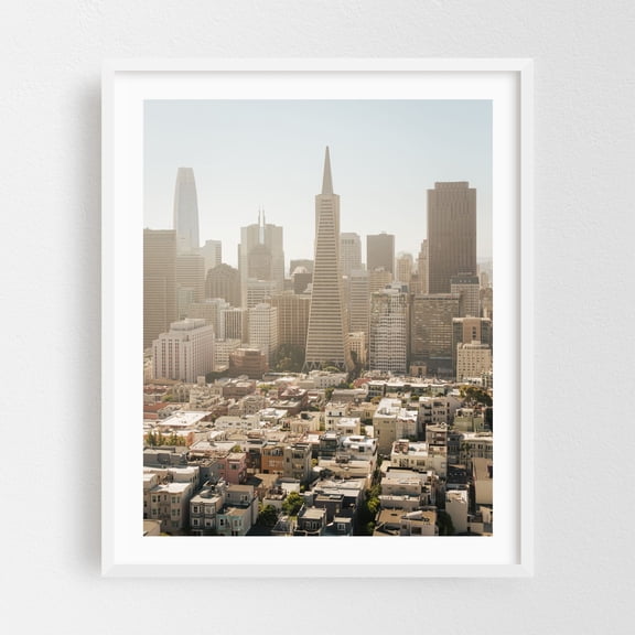 Downtown from Coit Tower 01 - San Francisco California Photography White Framed Wall Art Print 16 x 20 inches
