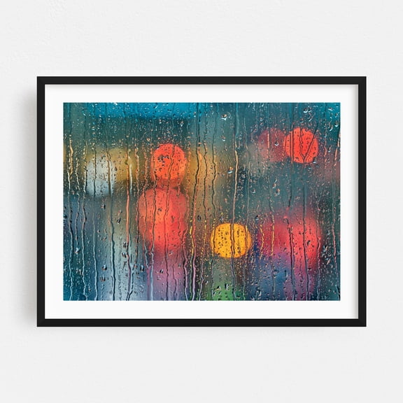 Downtown in the Rain 3 - Photography Abstract Moody Modern Art Nightlife Black Framed Wall Art Print 5 x 7 inches