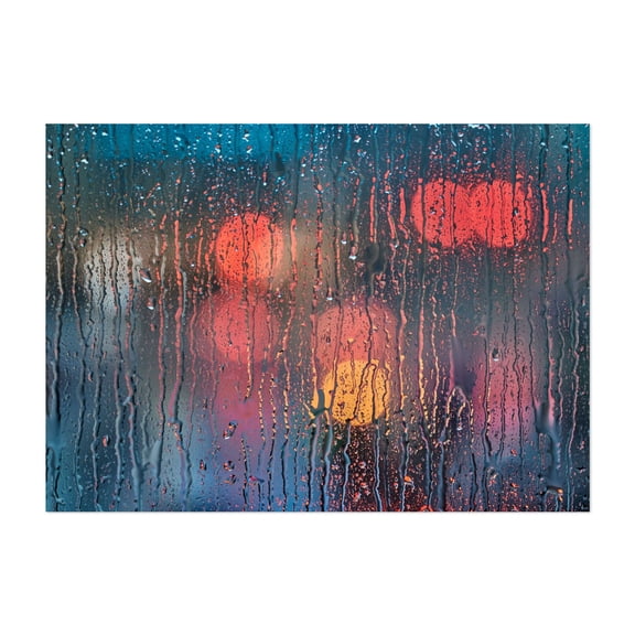 Downtown in the Rain 5 - Photography Abstract Water Moody City Nightlife Unframed Wall Art Print 5 x 7 inches