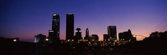 Downtown skyline at night Oklahoma City Oklahoma USA Canvas Art - Panoramic Images (36 x 12)