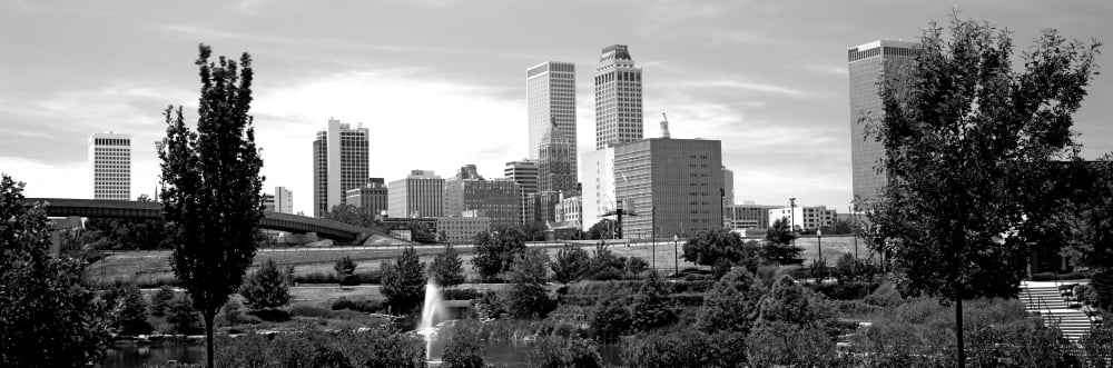 Downtown skyline from Centennial Park Tulsa Oklahoma USA Canvas Art - Panoramic Images (12 x 36)