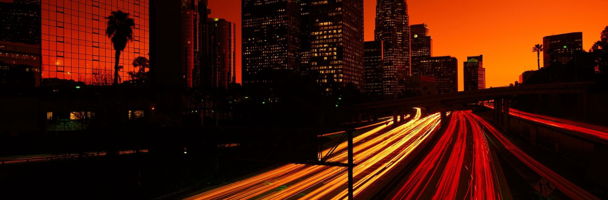 Downtown traffic at night Los Angeles California Canvas Art - Panoramic Images (27 x 9)