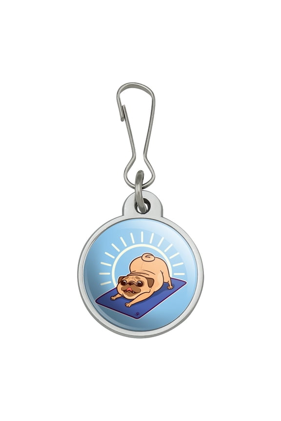 Downward Facing Dog Pug Doing Yoga Jacket Handbag Purse Luggage Backpack Zipper Pull Charm