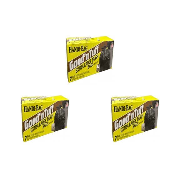 3 Pack Handi-Bag Good'n Tuff Extra Large Trash Bags with Flap Ties, 33 Gallon, 21ct