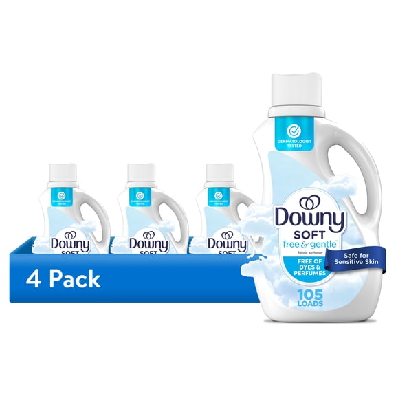 (4 pack) Downy Free & Gentle Fabric Softener, 77 fl oz, 105 Loads, Hypoallergenic