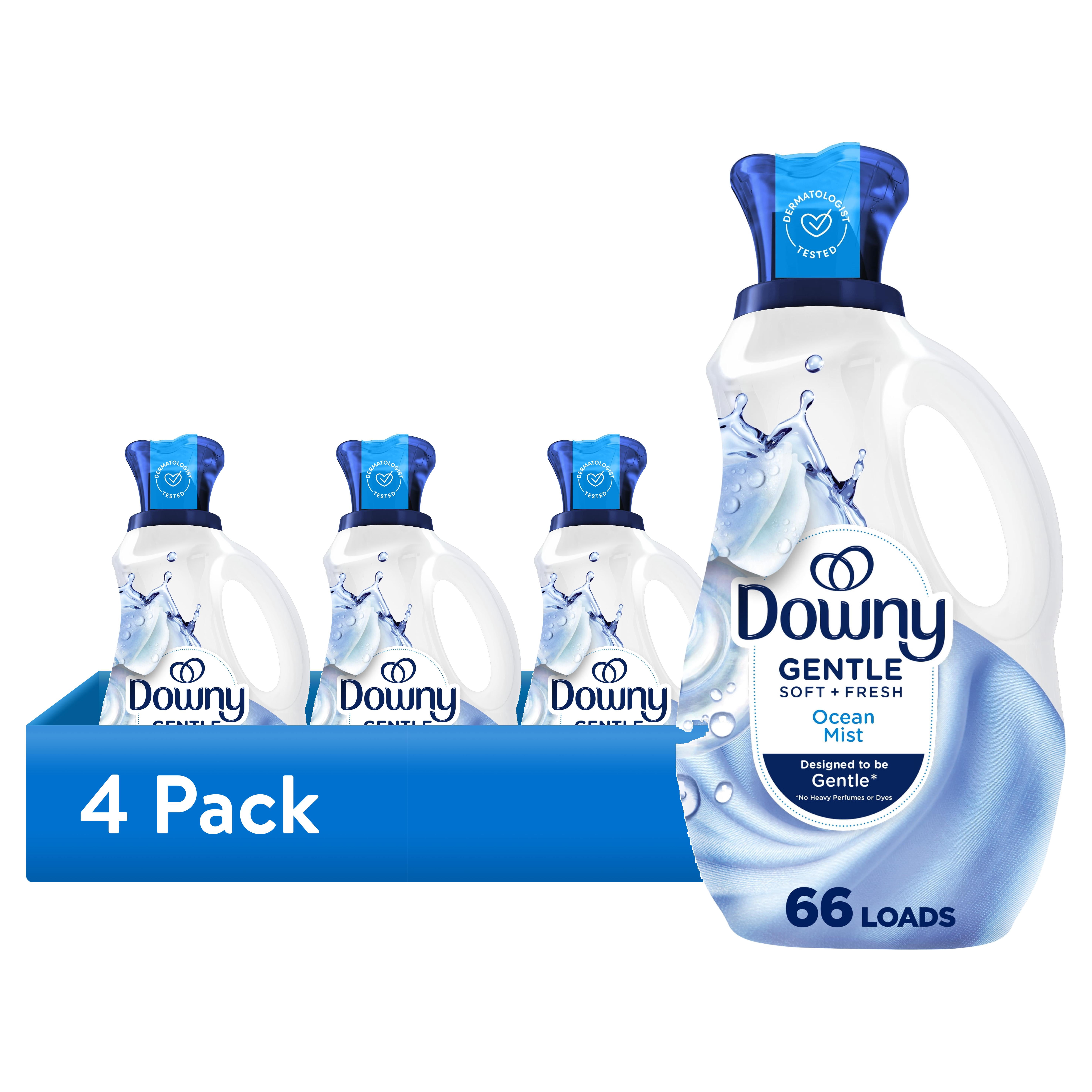 (4 pack) Downy Gentle Soft + Fresh Liquid Fabric Softener, Ocean Mist Scent, 44 fl oz, 66 Loads