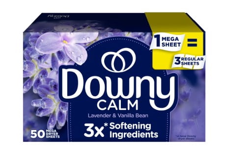 Downy Infusions Calm Mega Dryer Sheets, Lavender and Vanilla Bean Scent, 50 Count