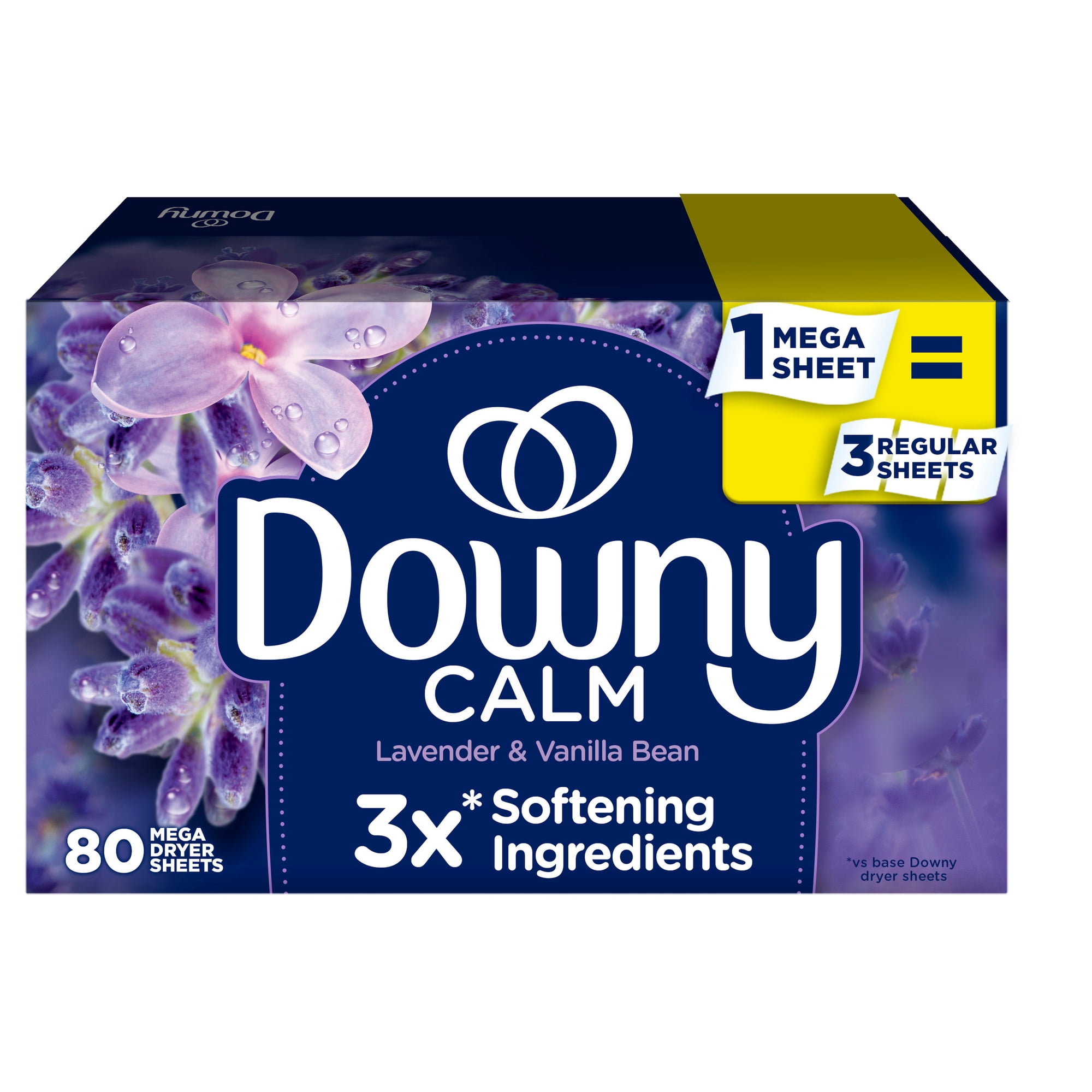 Downy Fabric Softener Dryer Sheets, Infusions Calm Lavender and Vanilla Bean Scent, 80 Mega Dryer Sheets