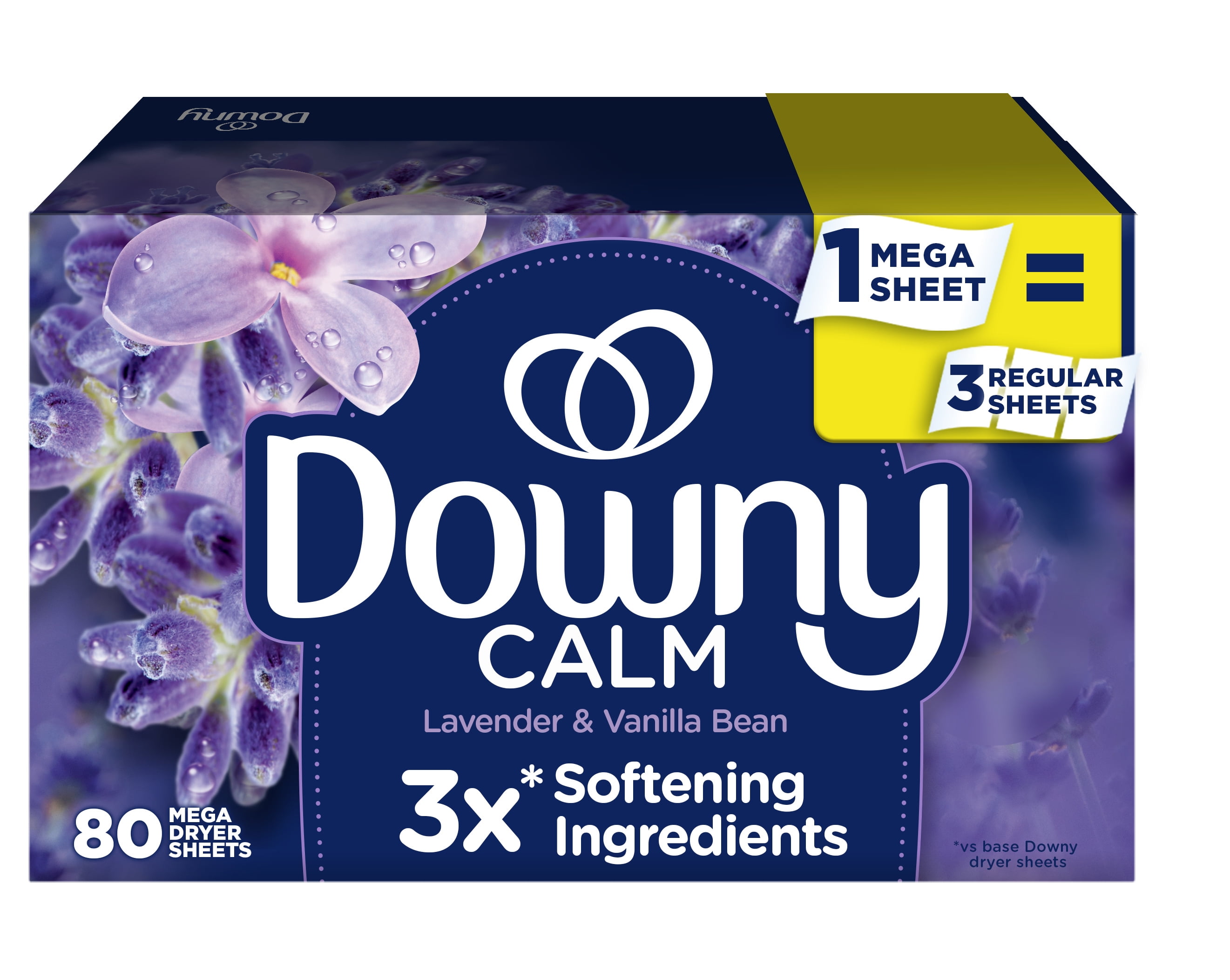 Downy Infusions Calm Mega Dryer Sheets, Lavender and Vanilla Bean Scent, 80 Count