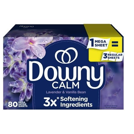 Downy Dryer Sheets, Infusions Calm Lavender and Vanilla Bean Scent, 80 Mega Sheets