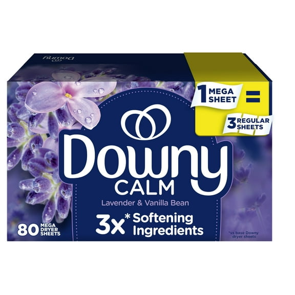 Downy Dryer Sheets, Infusions Calm Lavender and Vanilla Bean Scent, 80 Mega Sheets