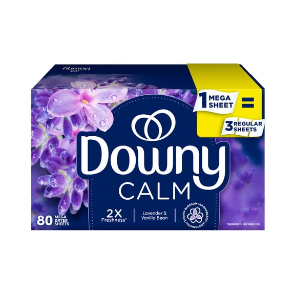 Downy CALM, Mega Dryer Sheets, Lavender and Vanilla Bean, 80 Count