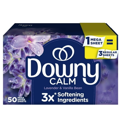 Downy Infusions Calm Mega Dryer Sheets, Lavender and Vanilla Bean Scent, 50 Count
