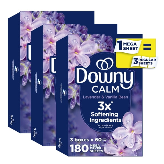Downy Infusions Calm Mega Dryer Sheets - Lavender & Vanilla Bean Scent, 180 Count