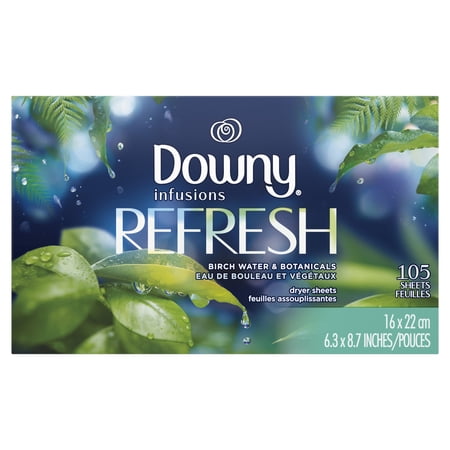 Downy Infusions Refresh Dryer Sheets, Birch Water & Botanicals, 105 count