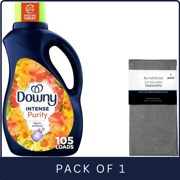 Downy Intense Liquid Fabric Softener & Conditioner, Purity Scent, 77 fl oz, 105 Loads with Microfiber Solid Color Towel by BundleEase