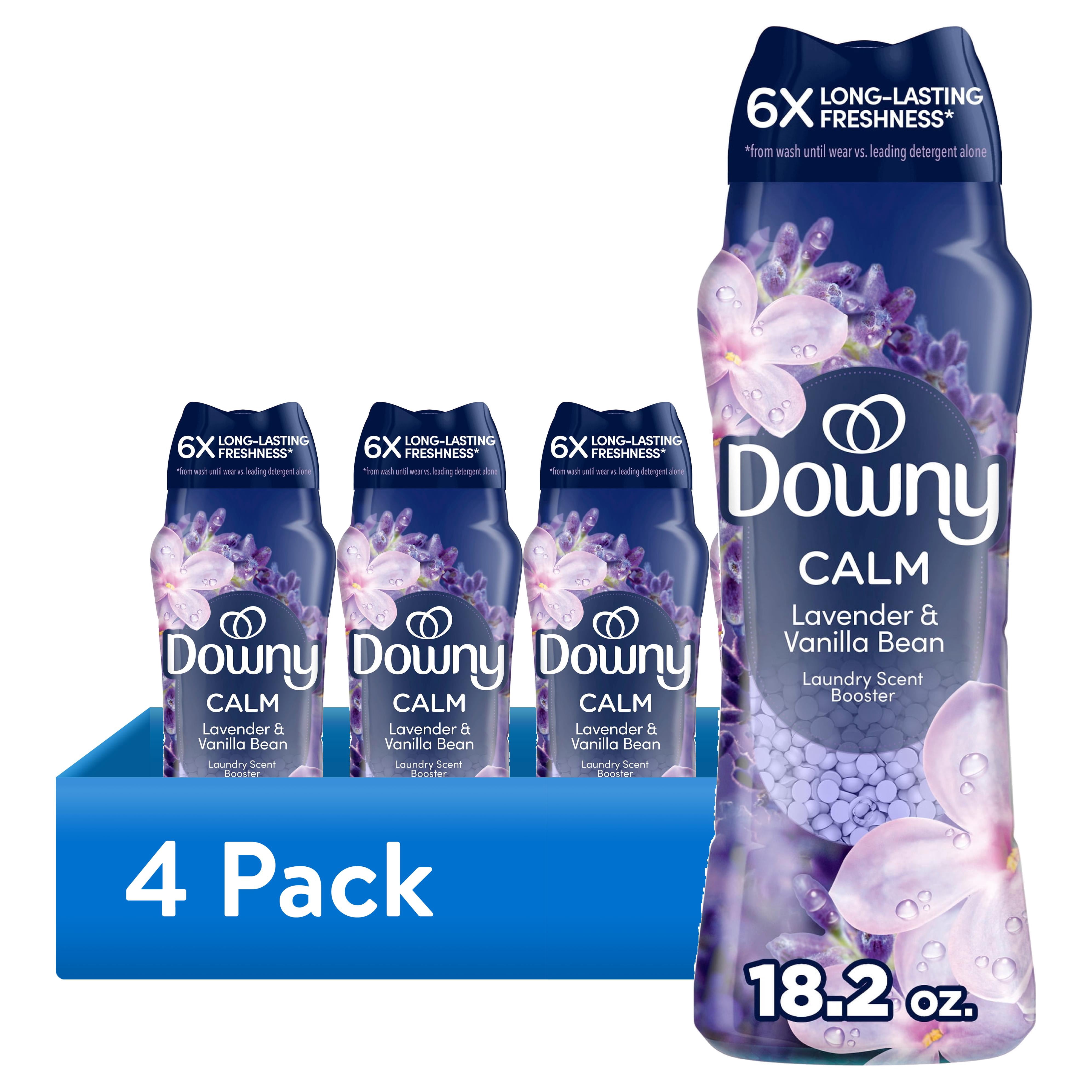 (4 pack) Downy Laundry Scent Beads, In-Wash Scent Booster, Infusions Calm Lavender and Vanilla Bean Scent, 18.2 oz
