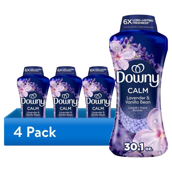 (4 pack) Downy Laundry Scent Beads, In-Wash Scent Booster, Infusions Calm Lavender and Vanilla Bean Scent, 30.1 oz
