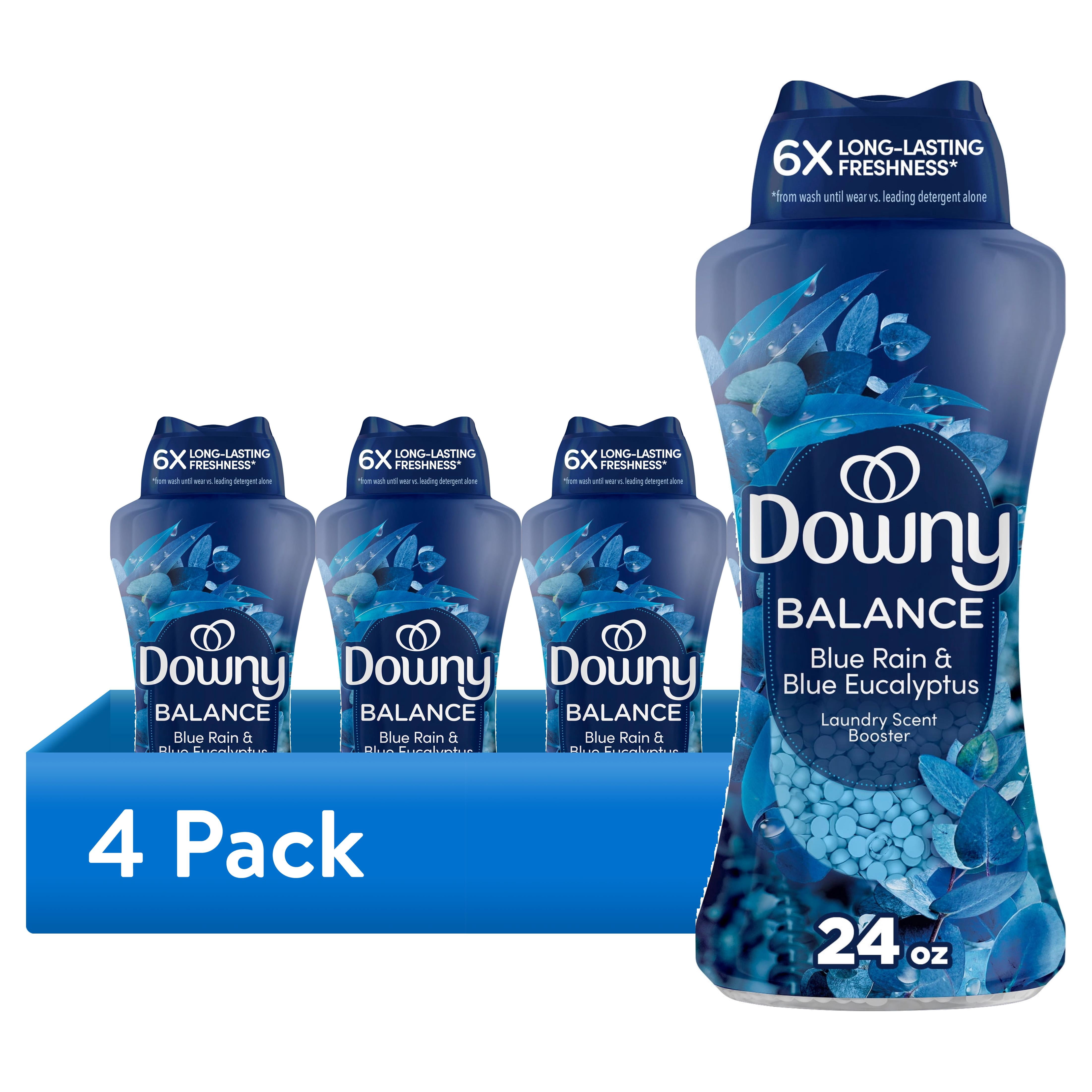 (4 pack) Downy Laundry Scent Beads, In-Wash Scent Booster, Infusions Crisp Rain & Blue Eucalyptus Scent, 24 oz