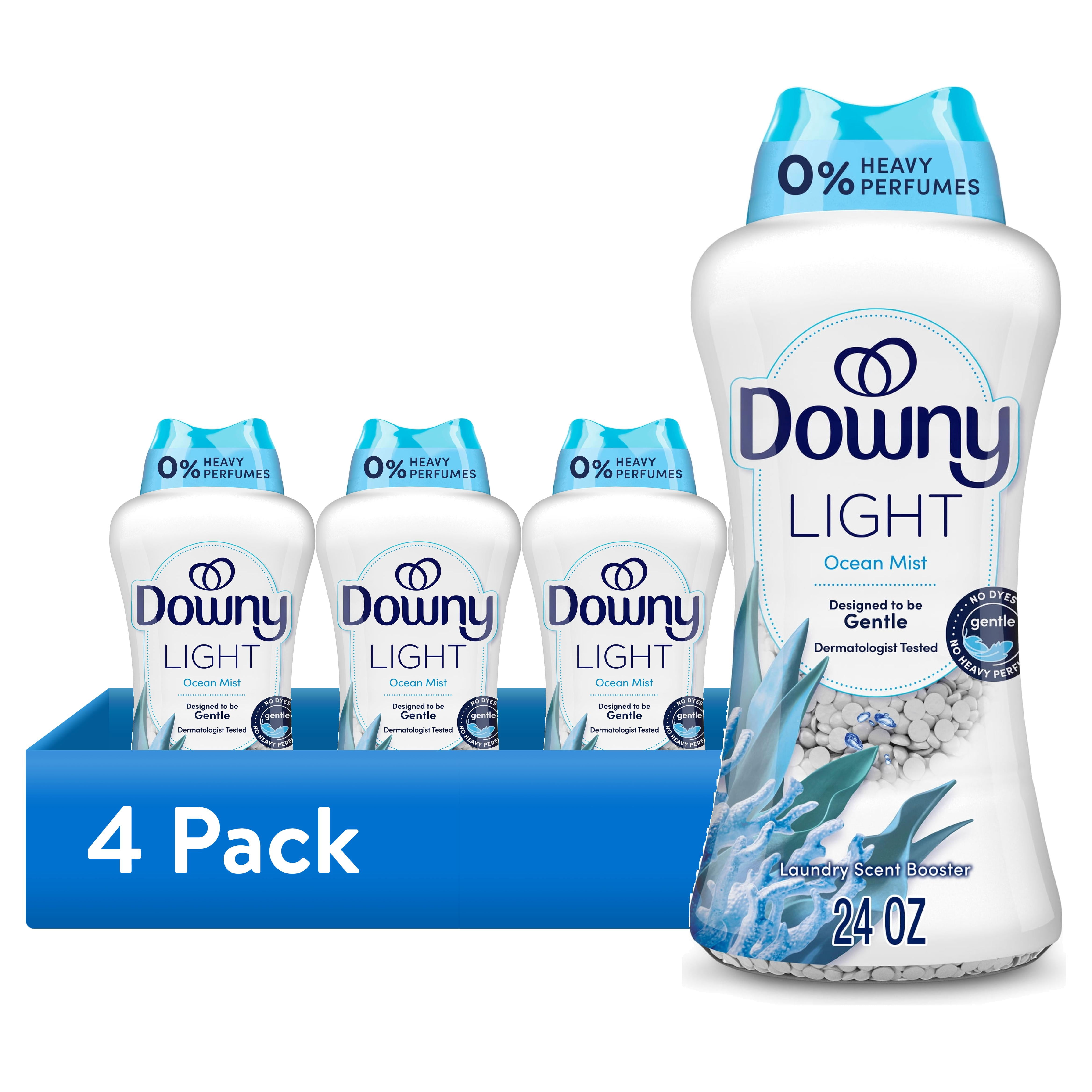 (4 pack) Downy Laundry Scent Beads, Light In-Wash Scent Booster, No Heavy Perfumes, Ocean Mist Scent, 24 oz