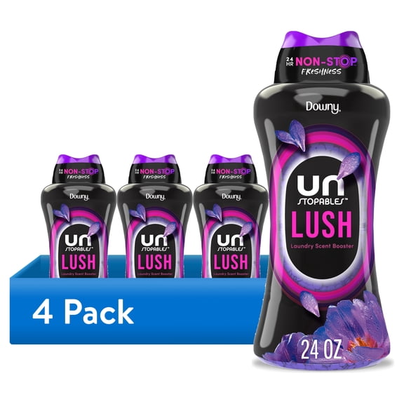 (4 pack) Downy Laundry Scent Beads, Unstopables In-Wash Scent Booster, Lush Scent, 24 oz