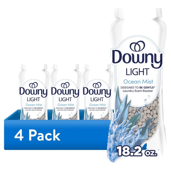 (4 pack) Downy Light In-Wash Scent Booster Laundry Beads, No Heavy Perfumes, Ocean Mist Scent, 18.2 oz